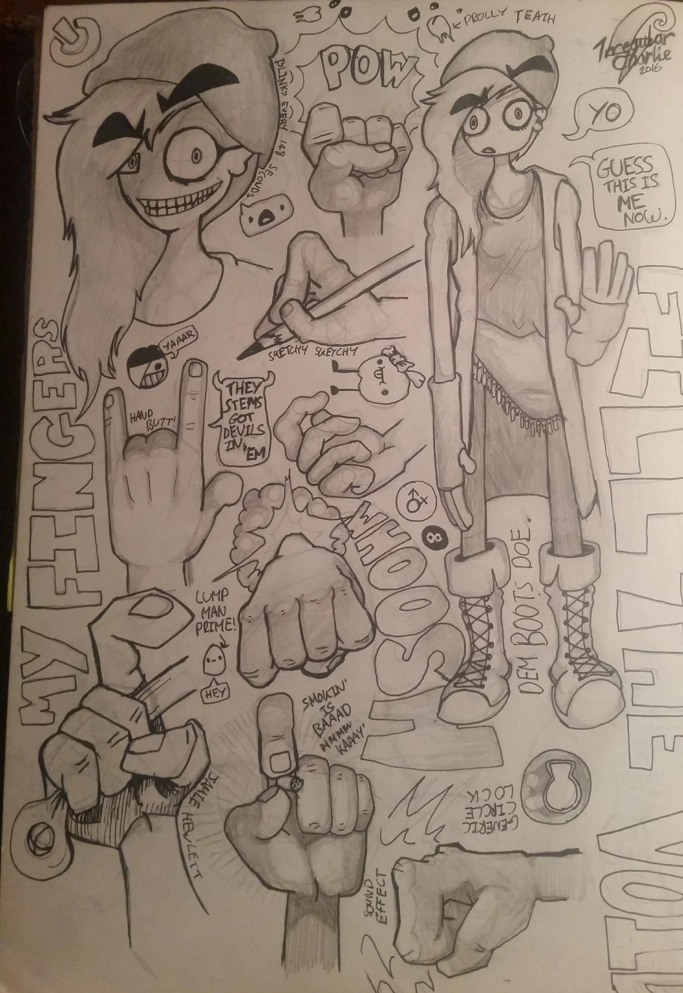 Hand style practice and other doodles
