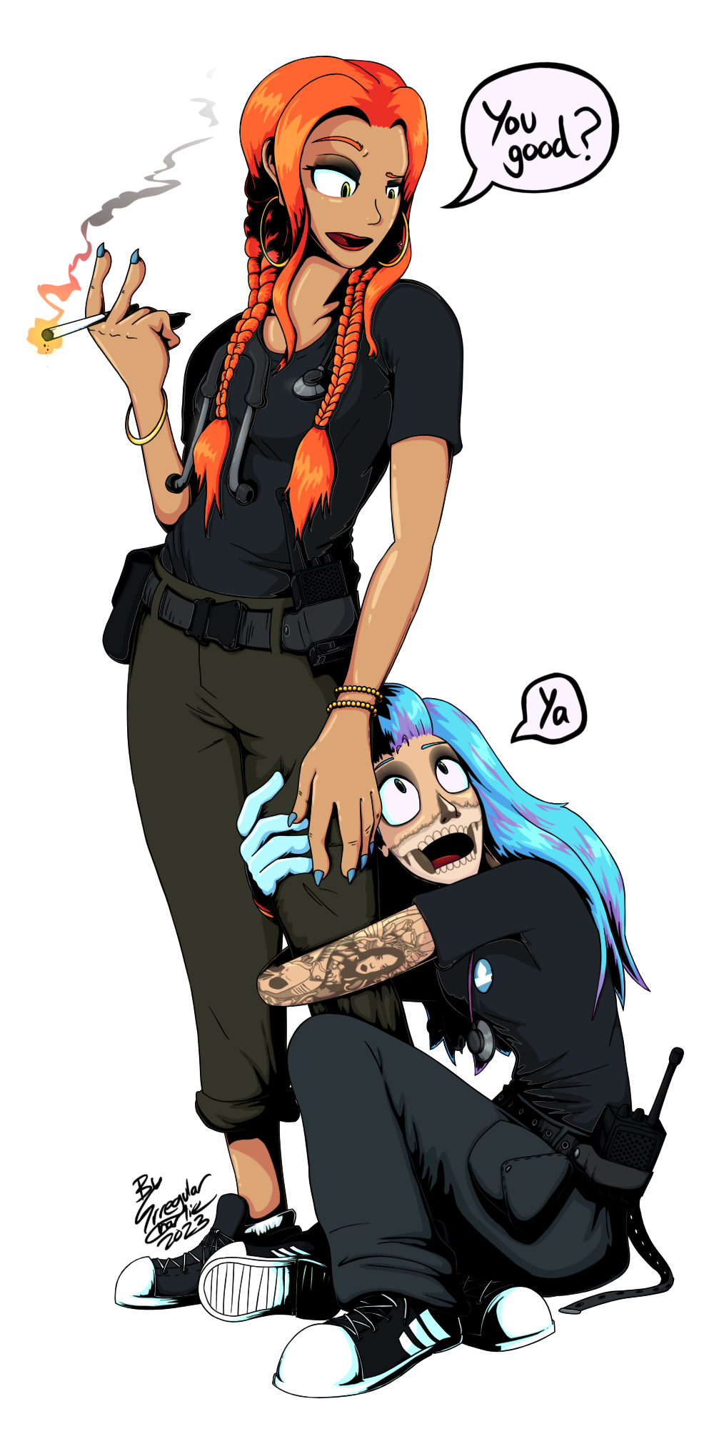 Terra and Paulie leg hug